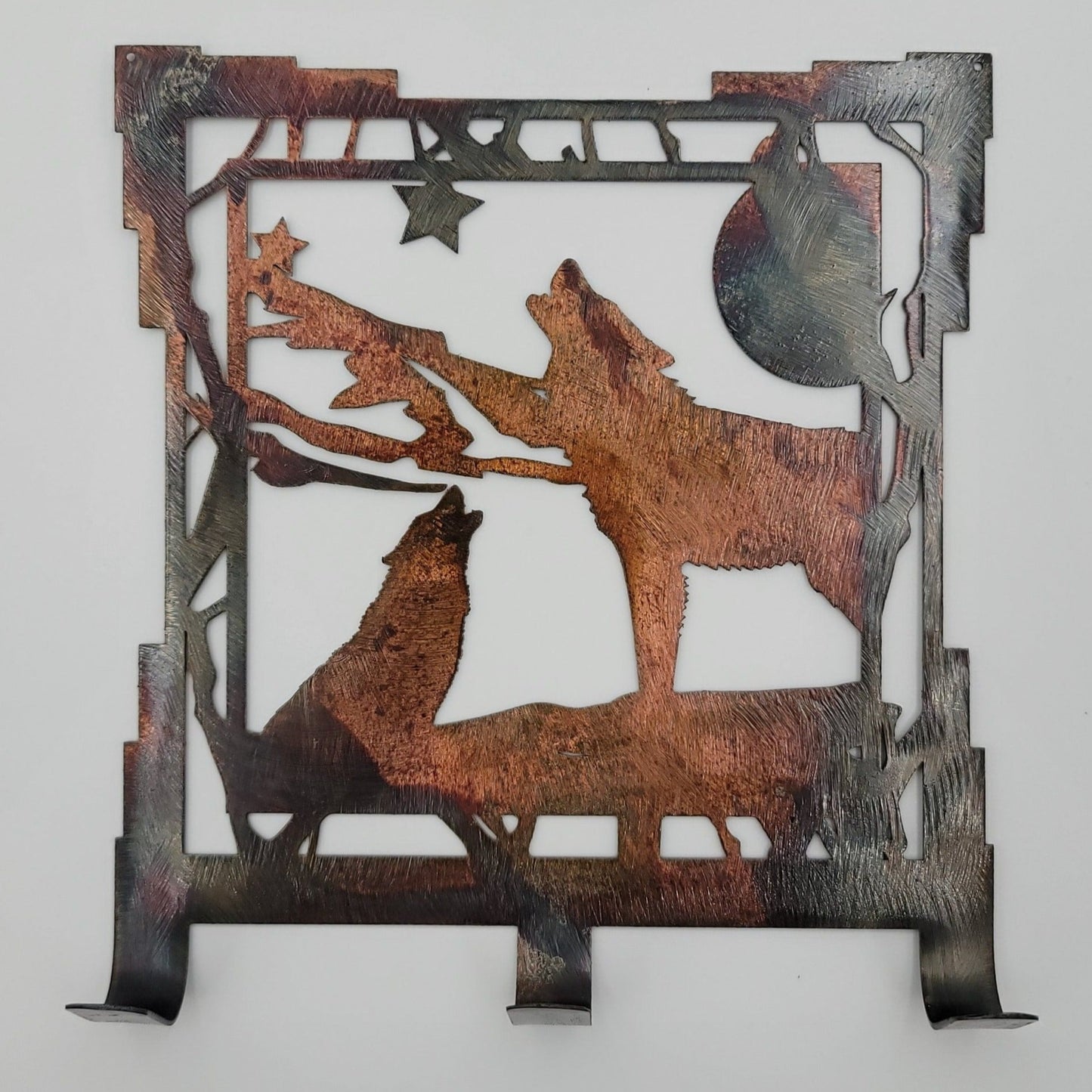 Rustic Metal Wolf Family Key Rack