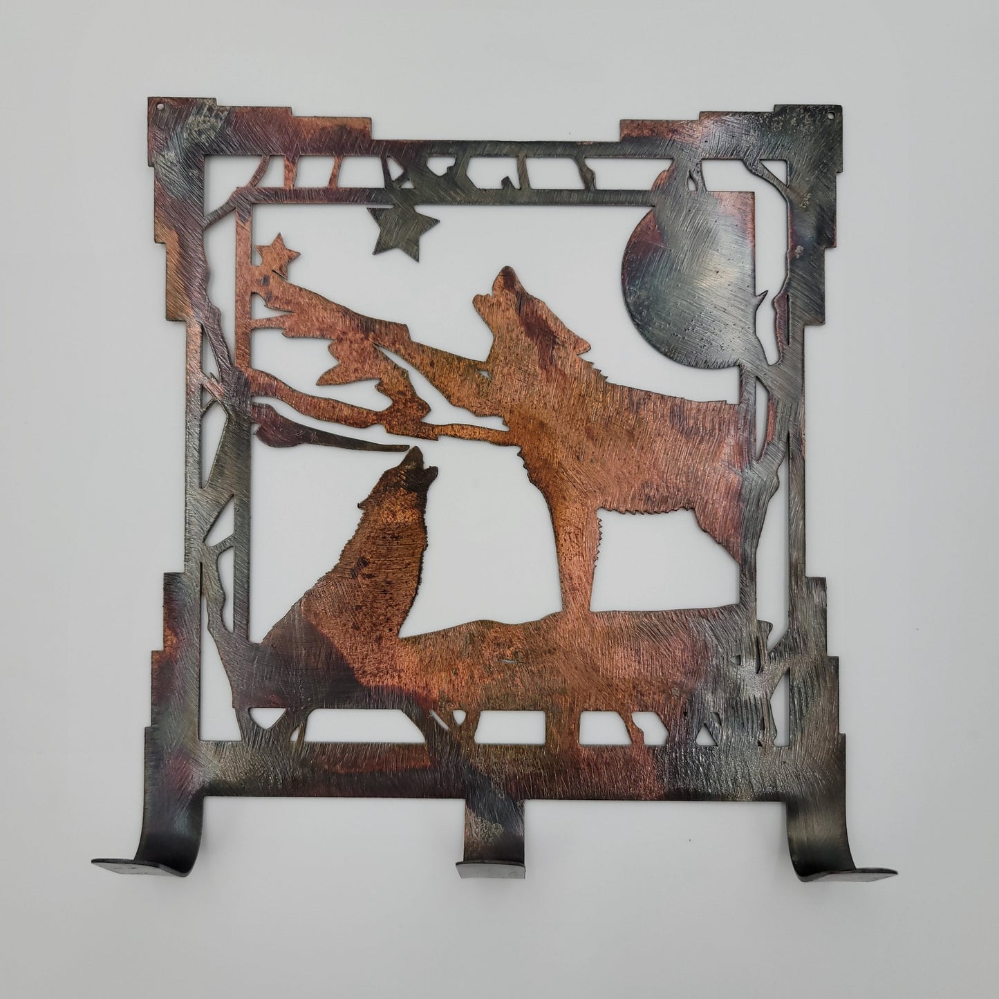 Rustic Metal Wolf Family Key Rack