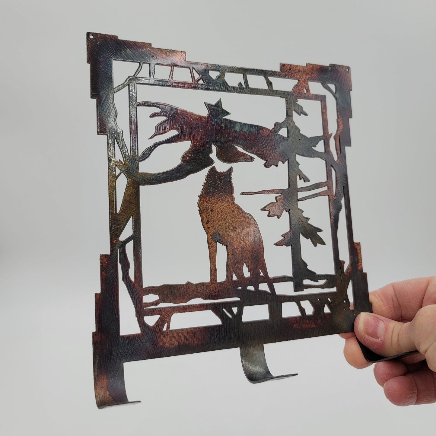 Southwest Wolf Mountain Scene Rustic Metal Key Rack