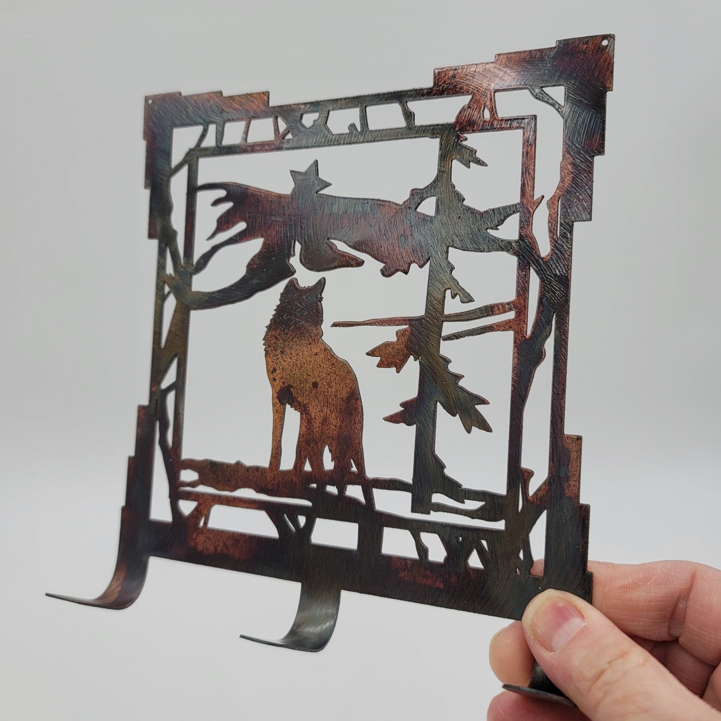 Southwest Wolf Mountain Scene Rustic Metal Key Rack