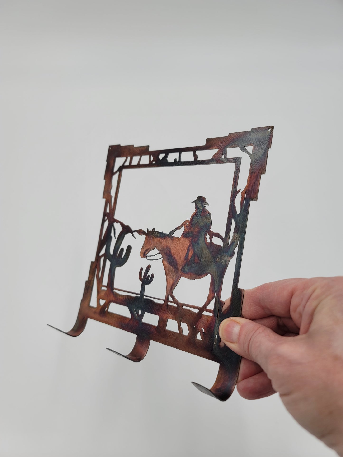Western Cowboy and Horse Rustic Metal Key Rack