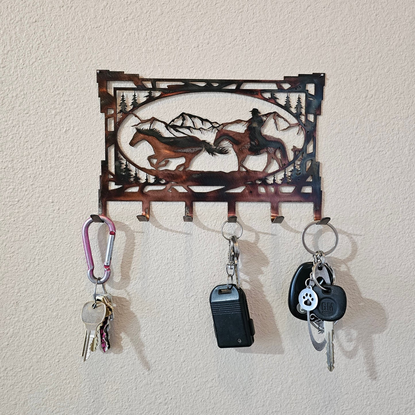 Southwest Cowboy and Horse Rustic Key Rack