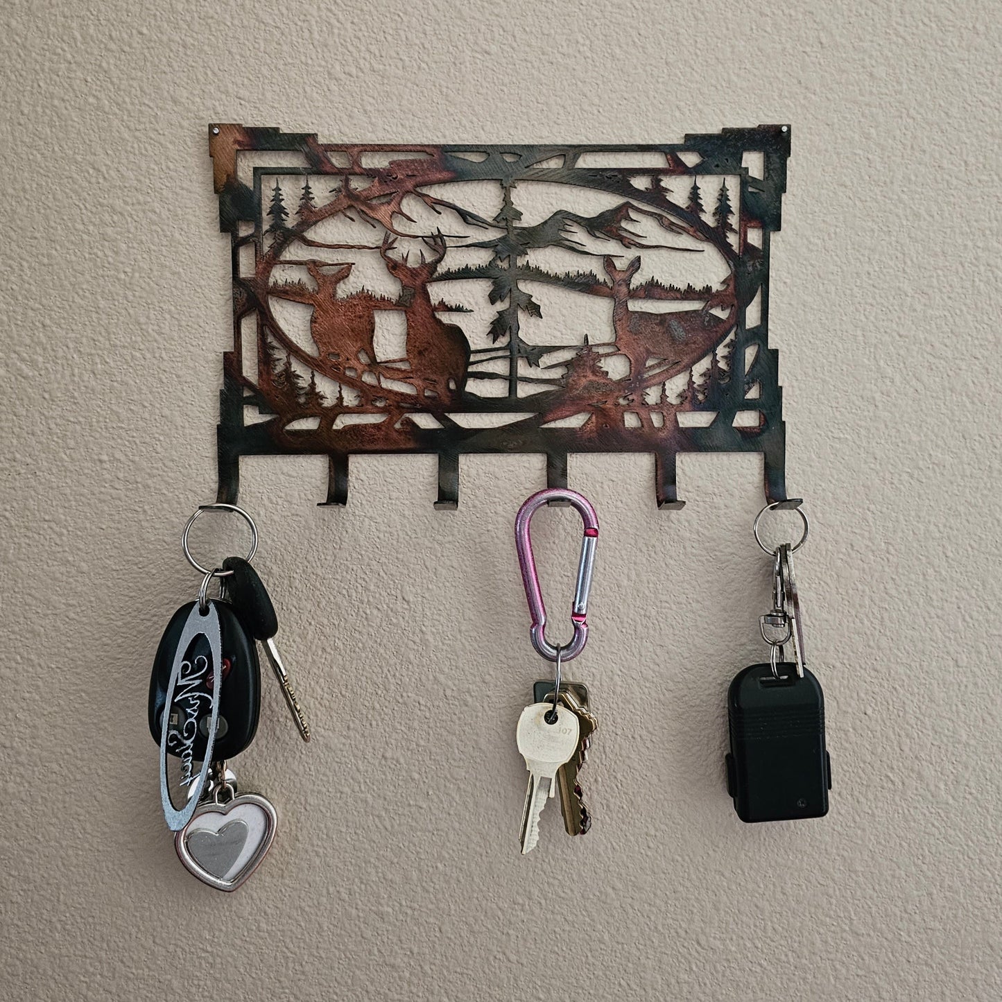 Rustic Deer Family Metal Key Rack