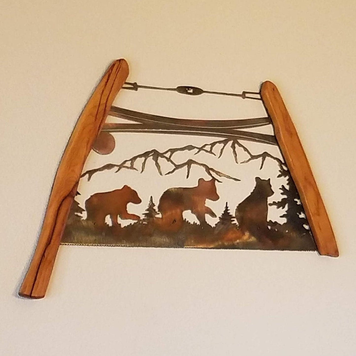 Metal Bear Bow Saw Wall Hanging