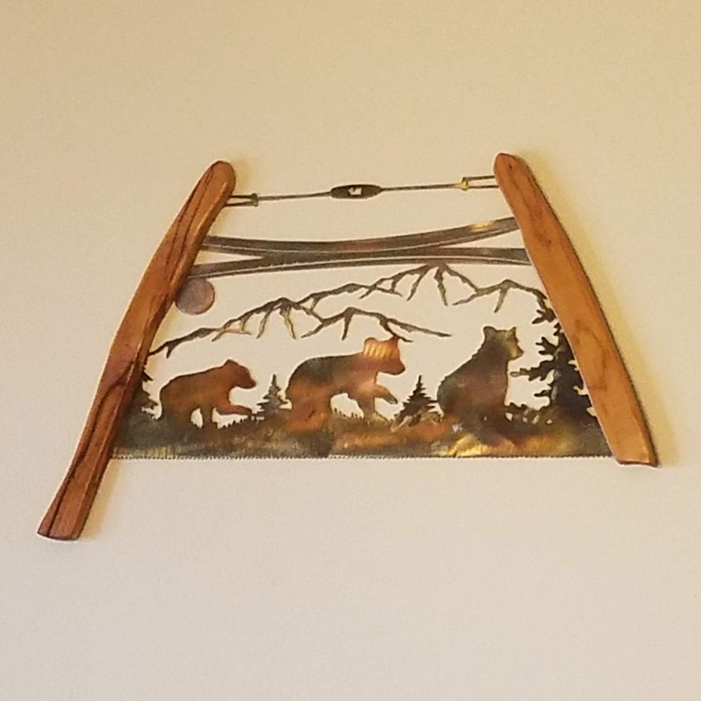 Metal Bear Bow Saw Wall Hanging