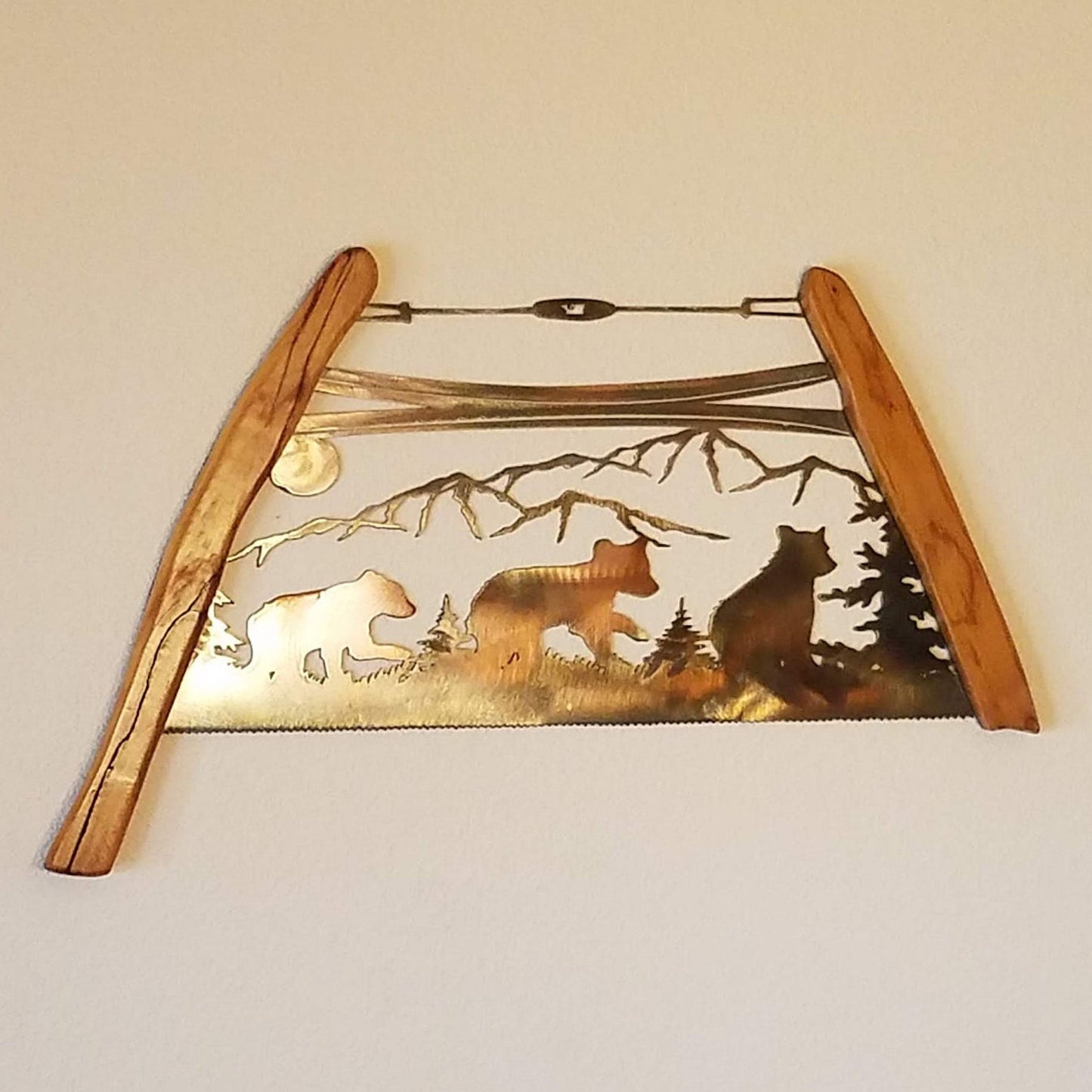 Metal Bear Bow Saw Wall Hanging
