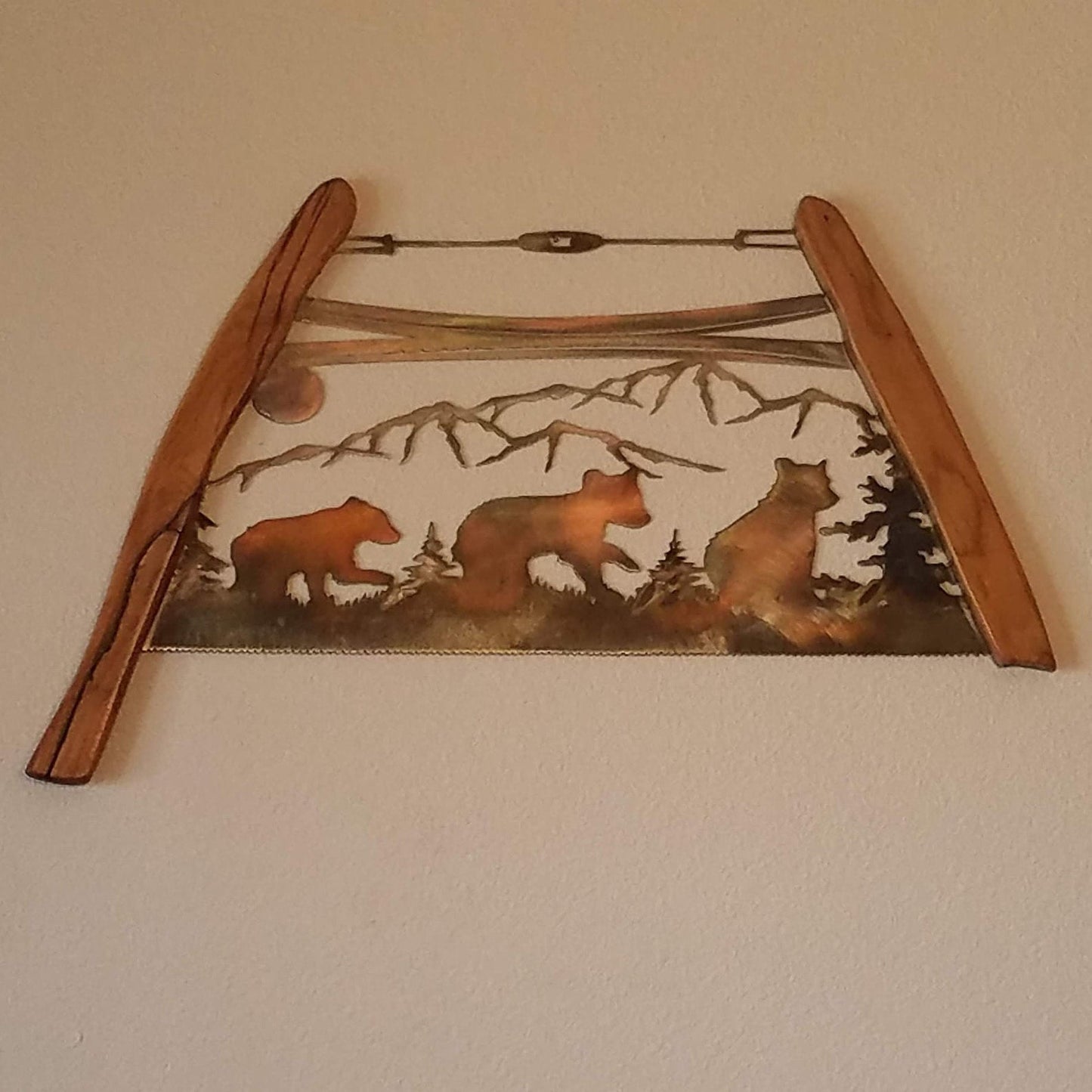 Metal Bear Bow Saw Wall Hanging