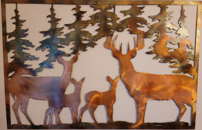 Deer Family Metal Wall Art | Rustic Wildlife Cabin Decor