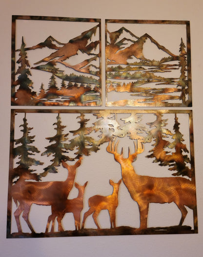 Deer Family Metal Wall Art | Rustic Wildlife Cabin Decor