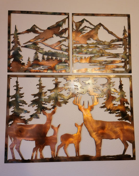 Deer Family Metal Wall Art | Rustic Wildlife Cabin Decor