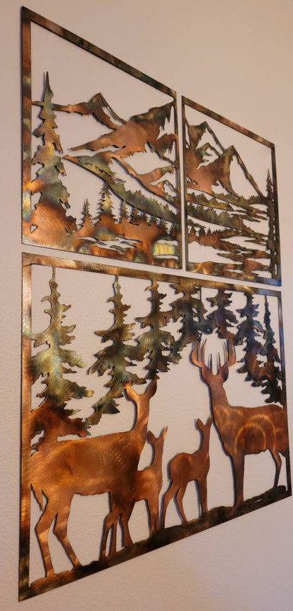Deer Family Metal Wall Art | Rustic Wildlife Cabin Decor