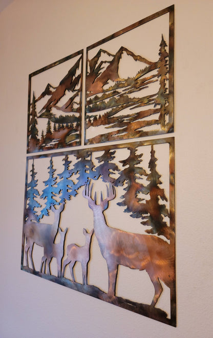 Deer Family Metal Wall Art | Rustic Wildlife Cabin Decor