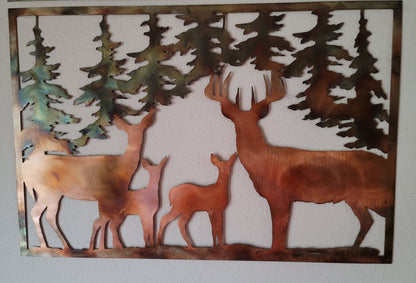 Deer Family Metal Wall Art | Rustic Wildlife Cabin Decor