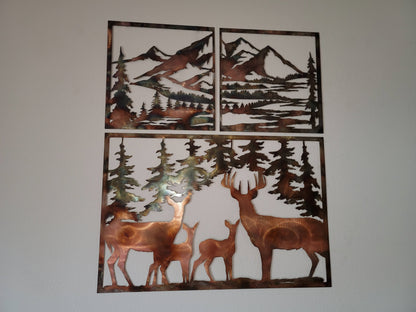 Deer Family Metal Wall Art | Rustic Wildlife Cabin Decor