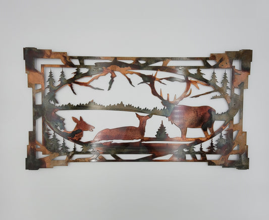 Southwest Style Oval Elk Metal Wall Hanging