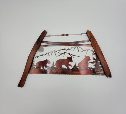 Bear Cubs Bow Saw Metal Wall Art | Rustic Cabin & Lodge Decor | Northwind Gifts