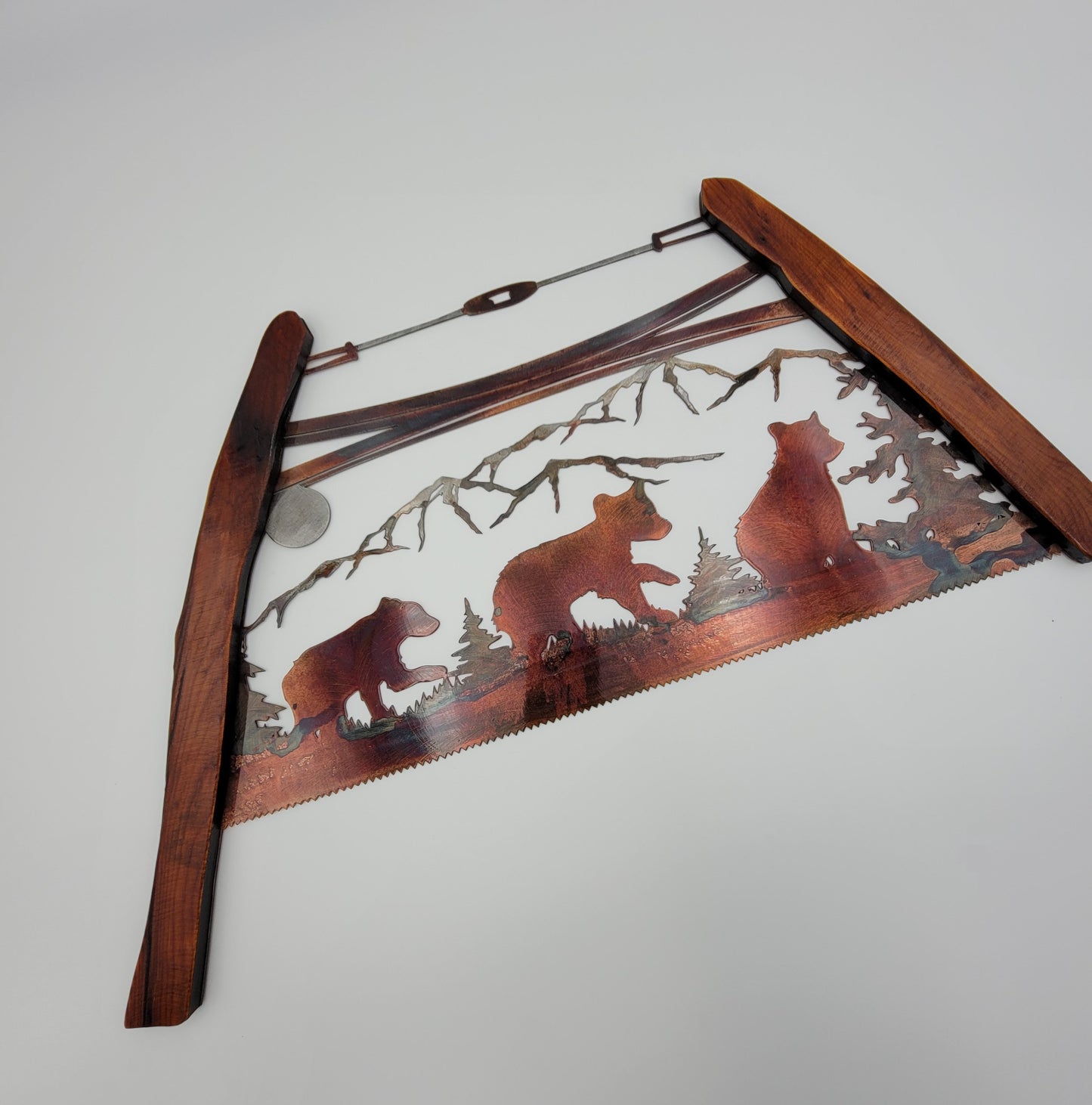 Bear Cubs Bow Saw Metal Wall Art | Rustic Cabin & Lodge Decor | Northwind Gifts