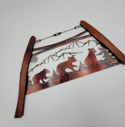 Bear Cubs Bow Saw Metal Wall Art | Rustic Cabin & Lodge Decor | Northwind Gifts