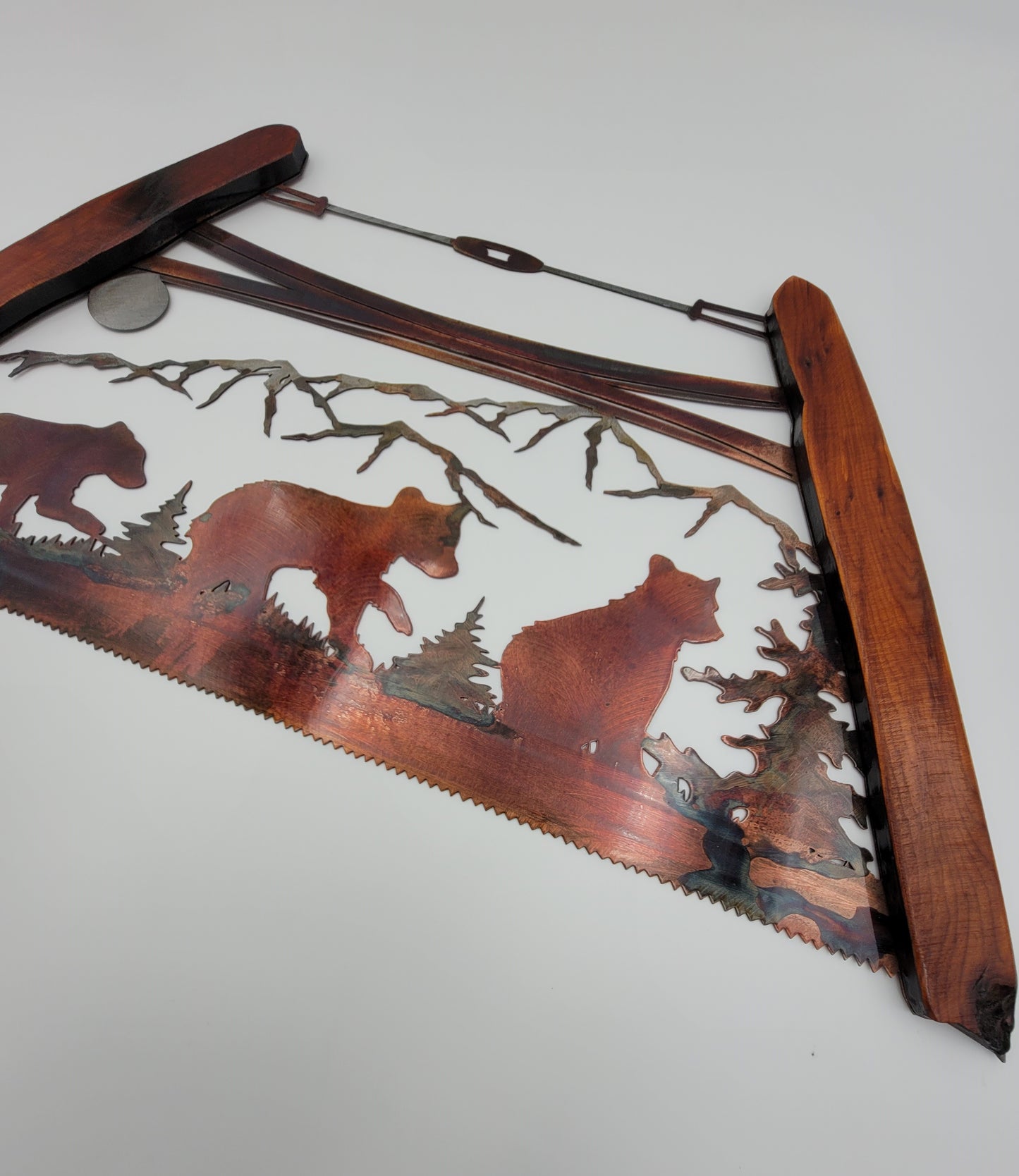 Bear Cubs Bow Saw Metal Wall Art | Rustic Cabin & Lodge Decor | Northwind Gifts
