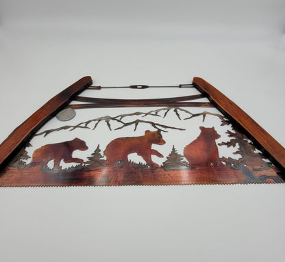 Bear Cubs Bow Saw Metal Wall Art | Rustic Cabin & Lodge Decor | Northwind Gifts