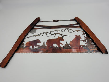 Bear Cubs Bow Saw Metal Wall Art | Rustic Cabin & Lodge Decor | Northwind Gifts
