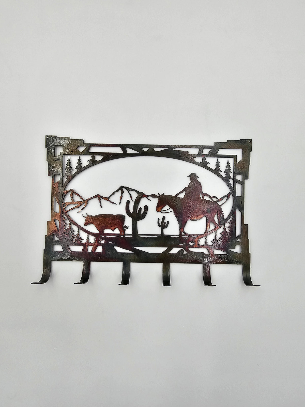 Cowboy & Bull Metal Key Rack | Western Ranch Key Holder