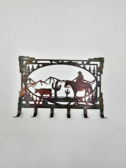 Cowboy & Bull Metal Key Rack | Western Ranch Key Holder