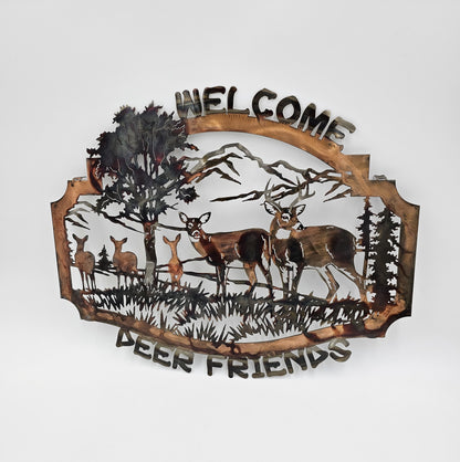 Welcome Deer Friends Metal Wall Hanging Available in Five Colors