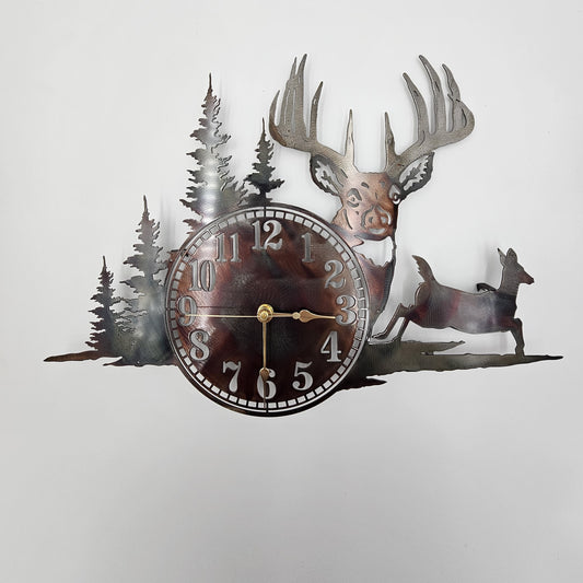 Rustic Metal Deer Clock Colored