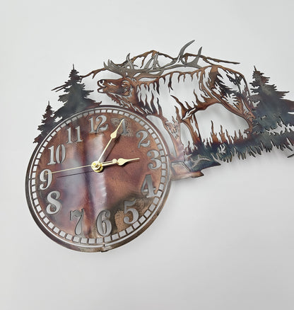 Rustic Metal Elk Wall Clock