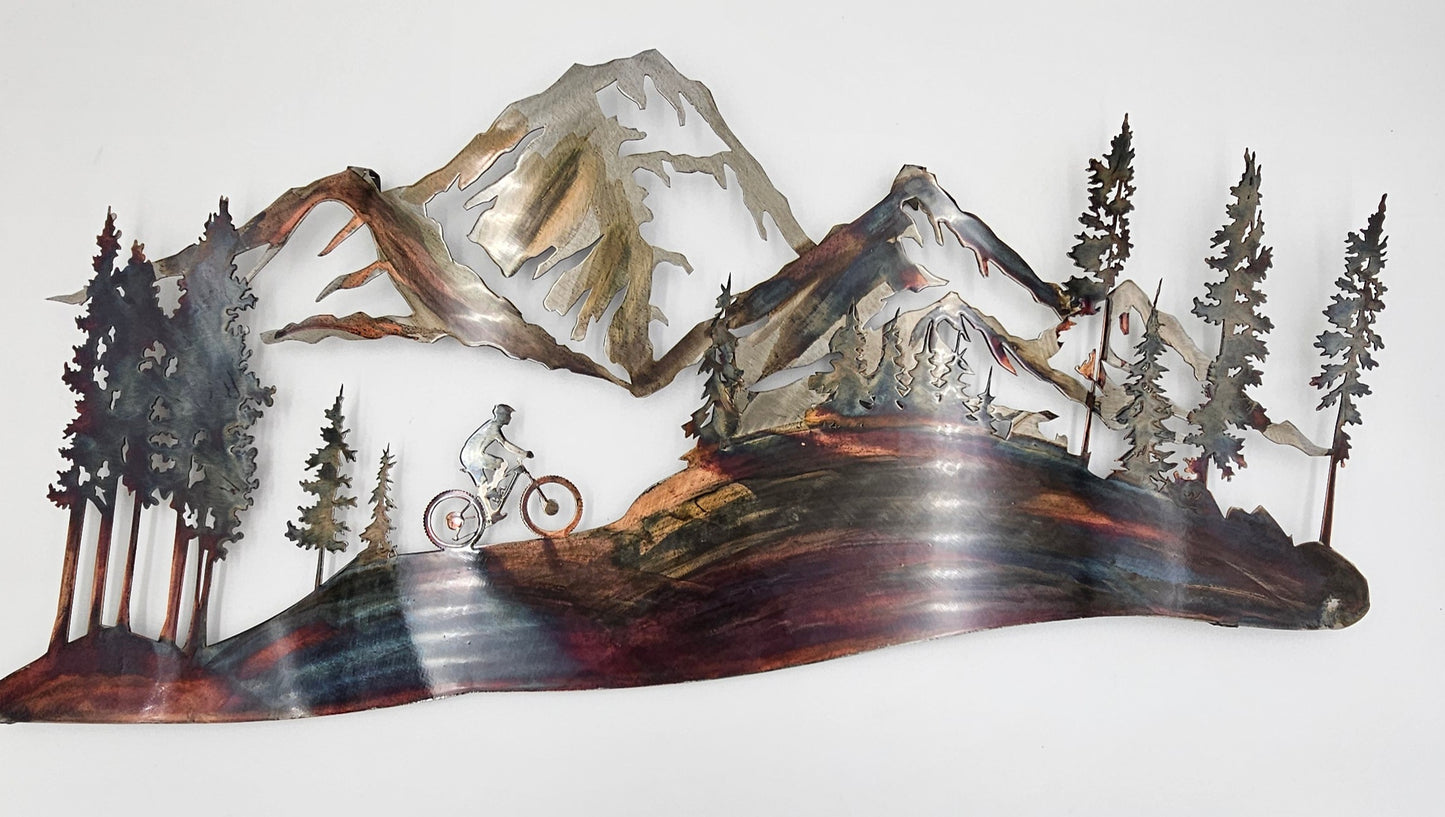 Mountain Bike Metal Wall Art | Personalized Cycling Wall Hanging | Rustic Outdoor Decor