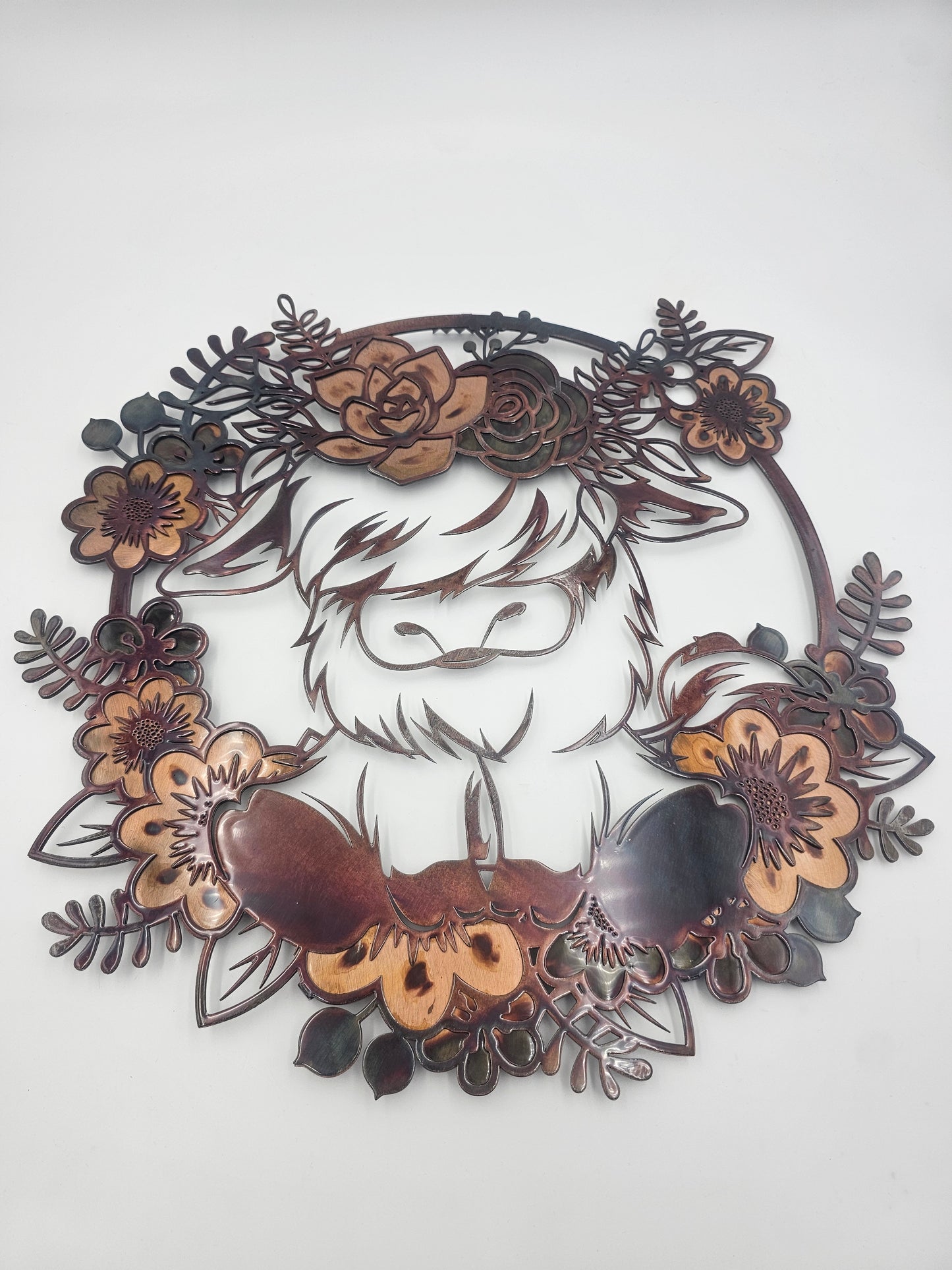 Highland Cow Metal Wall Art | Floral Cow Decor | Rustic Farmhouse Wall Hanging | Cow Lover Gift