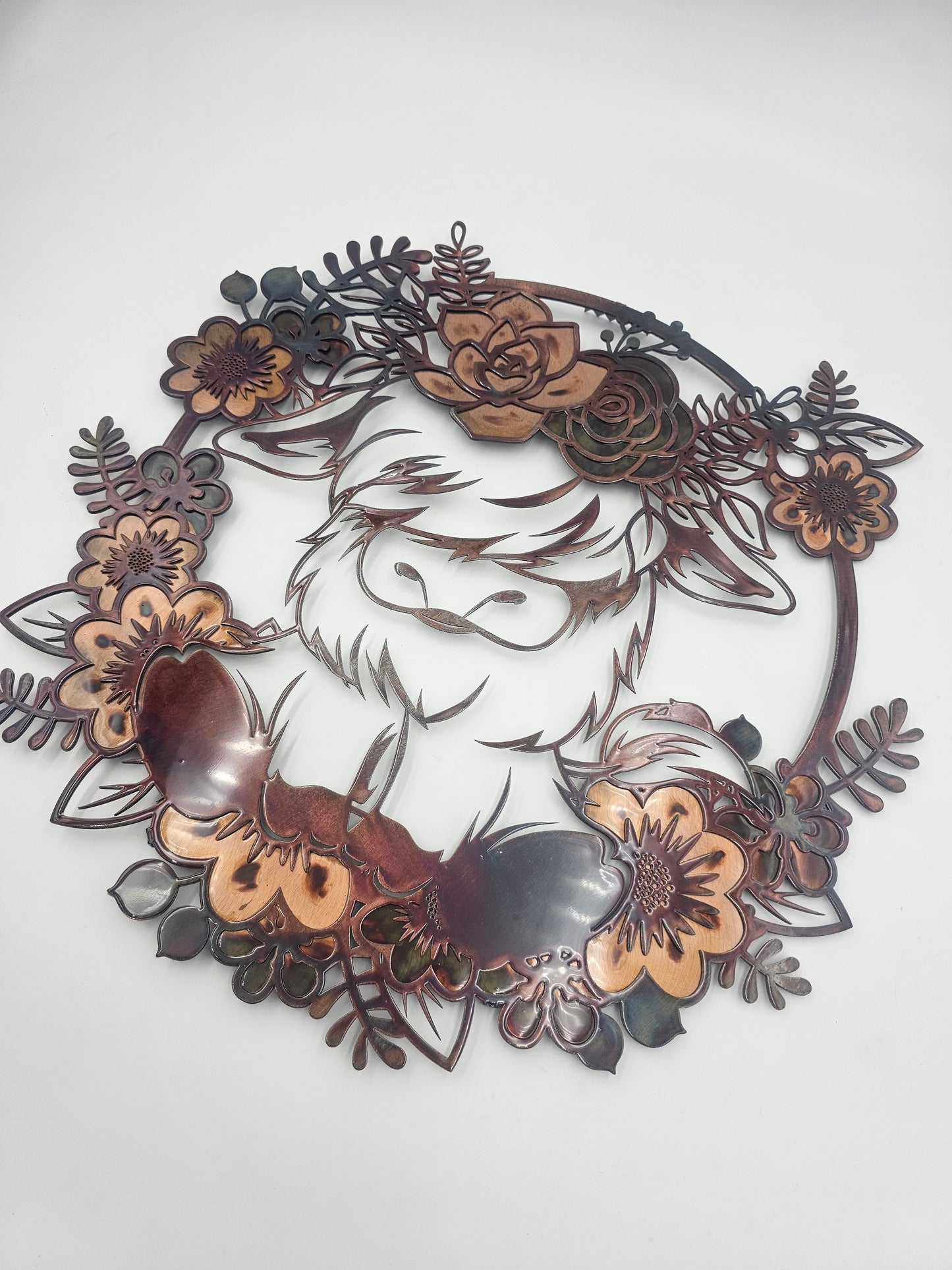 Highland Cow Metal Wall Art | Floral Cow Decor | Rustic Farmhouse Wall Hanging | Cow Lover Gift
