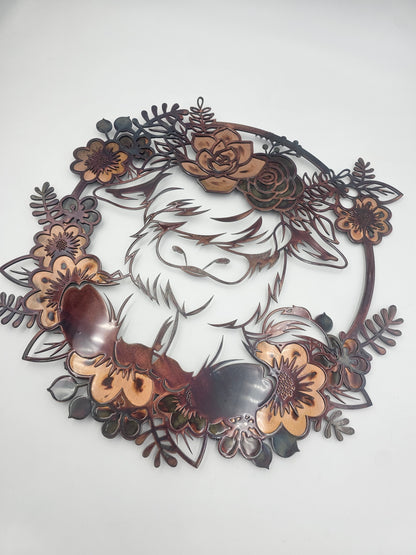 Highland Cow Metal Wall Art | Floral Cow Decor | Rustic Farmhouse Wall Hanging | Cow Lover Gift