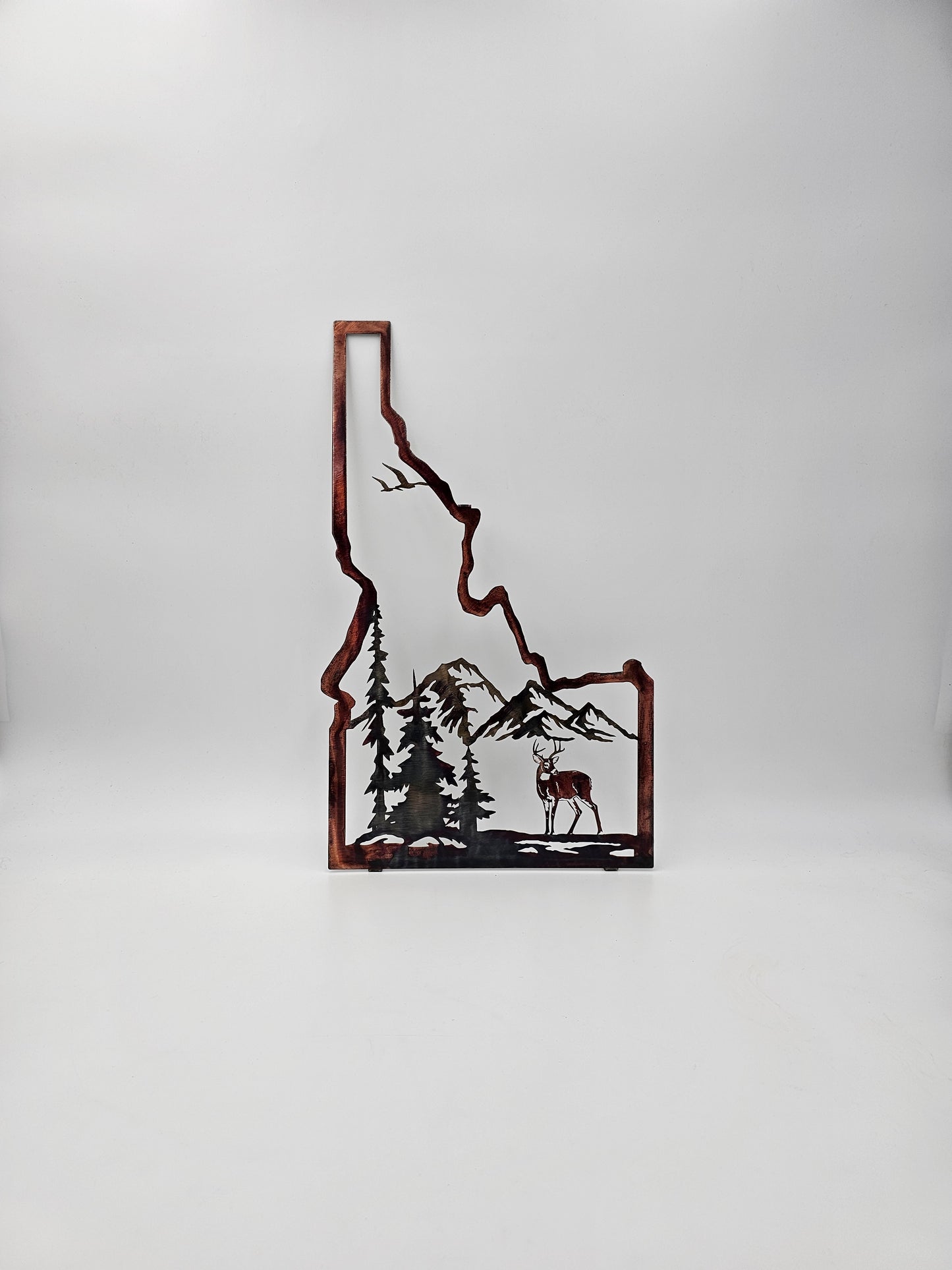 Idaho Metal Wall Art with Deer & Mountains | Rustic Cabin & Lodge Decor