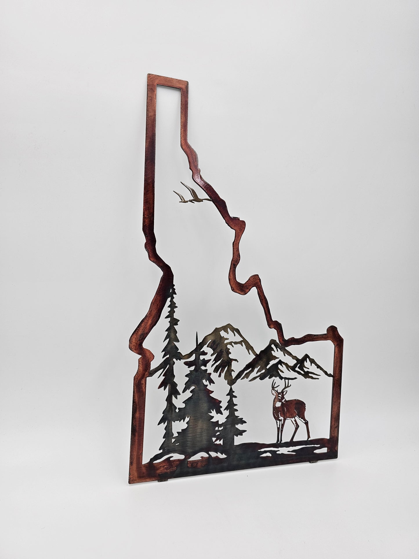 Idaho Metal Wall Art with Deer & Mountains | Rustic Cabin & Lodge Decor