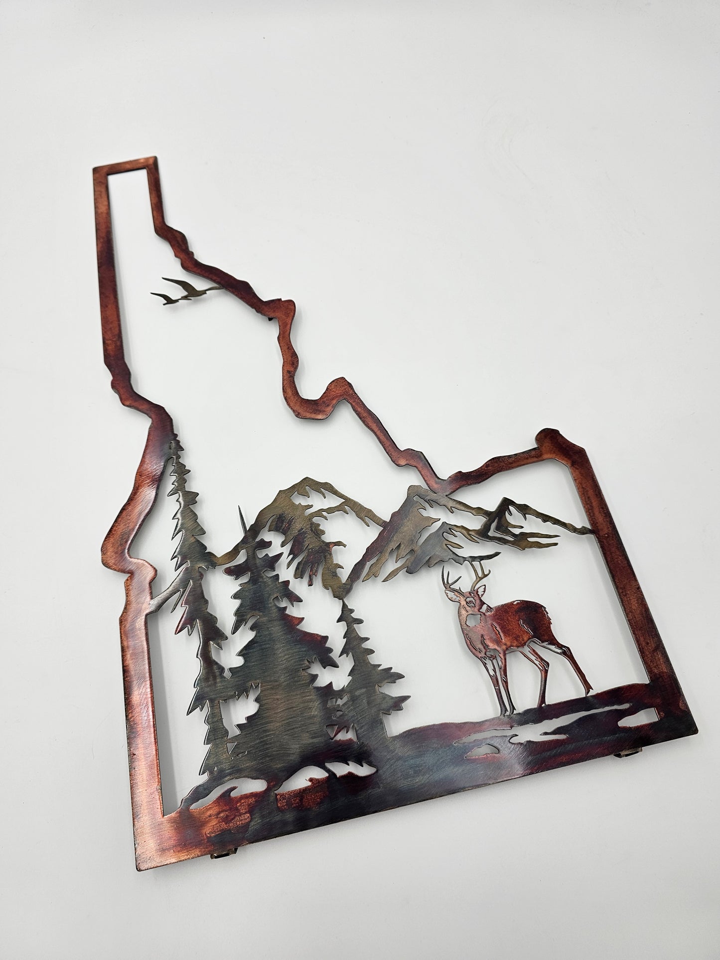 Idaho Metal Wall Art with Deer & Mountains | Rustic Cabin & Lodge Decor