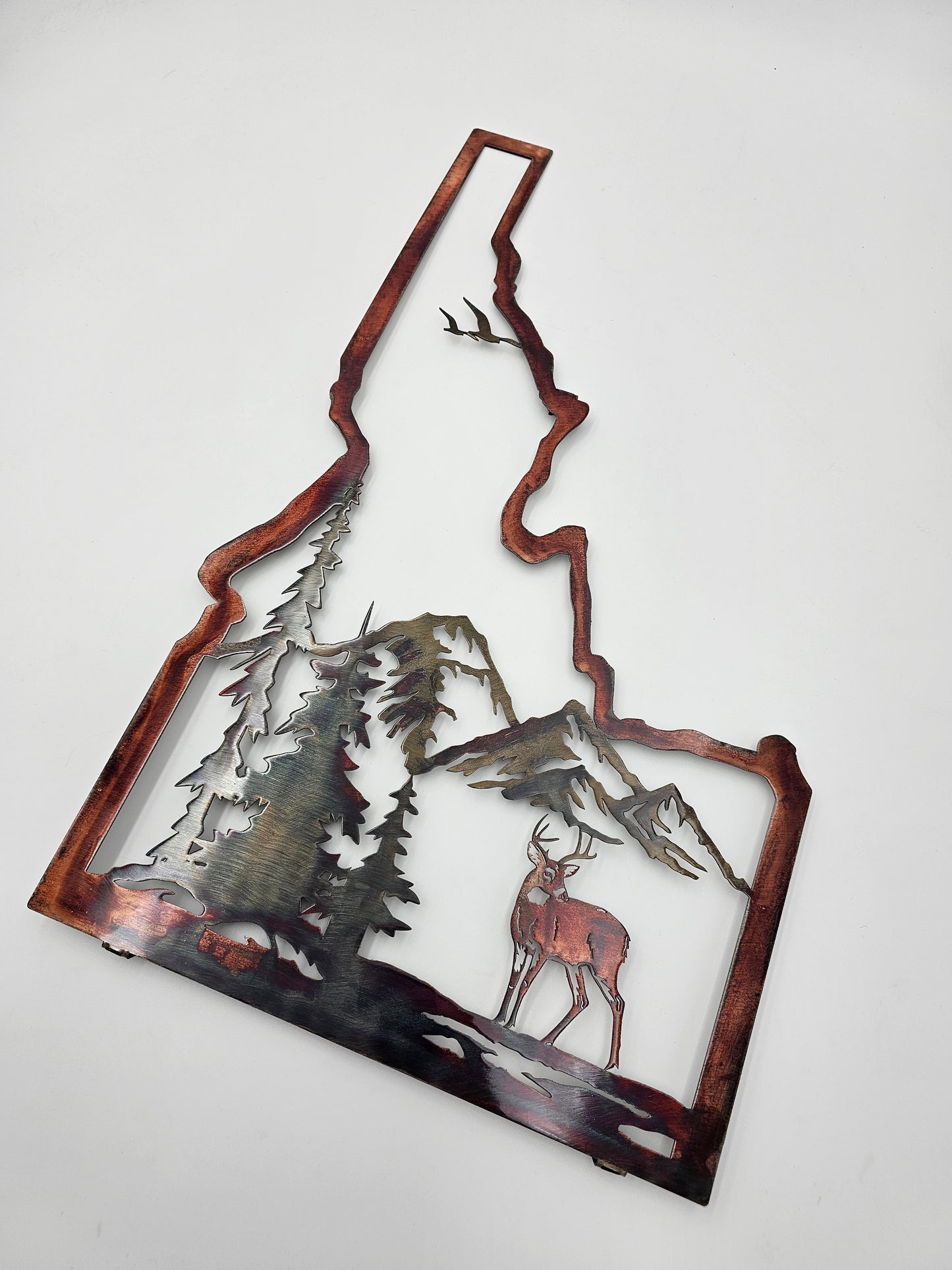 Idaho Metal Wall Art with Deer & Mountains | Rustic Cabin & Lodge Decor