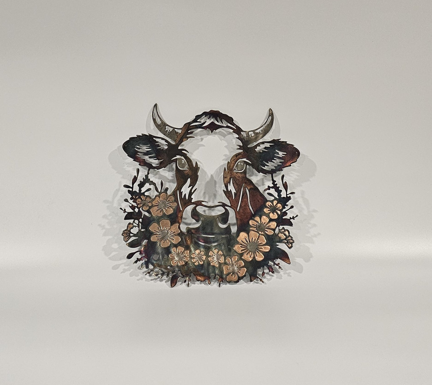 Floral Cow Metal Wall Art | Western Cow Decor | Rustic Farmhouse Wall Decor