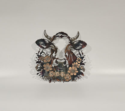 Floral Cow Metal Wall Art | Western Cow Decor | Rustic Farmhouse Wall Decor