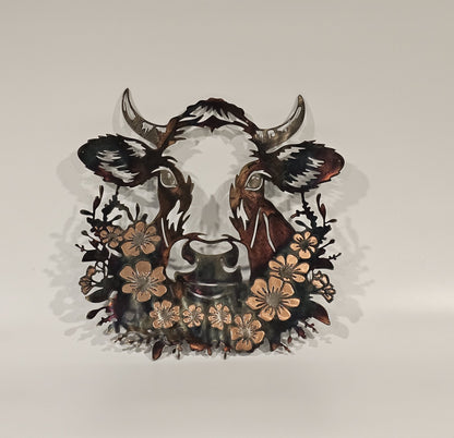 Floral Cow Metal Wall Art | Western Cow Decor | Rustic Farmhouse Wall Decor