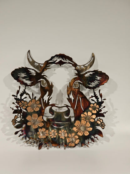 Floral Cow Metal Wall Art | Western Cow Decor | Rustic Farmhouse Wall Decor