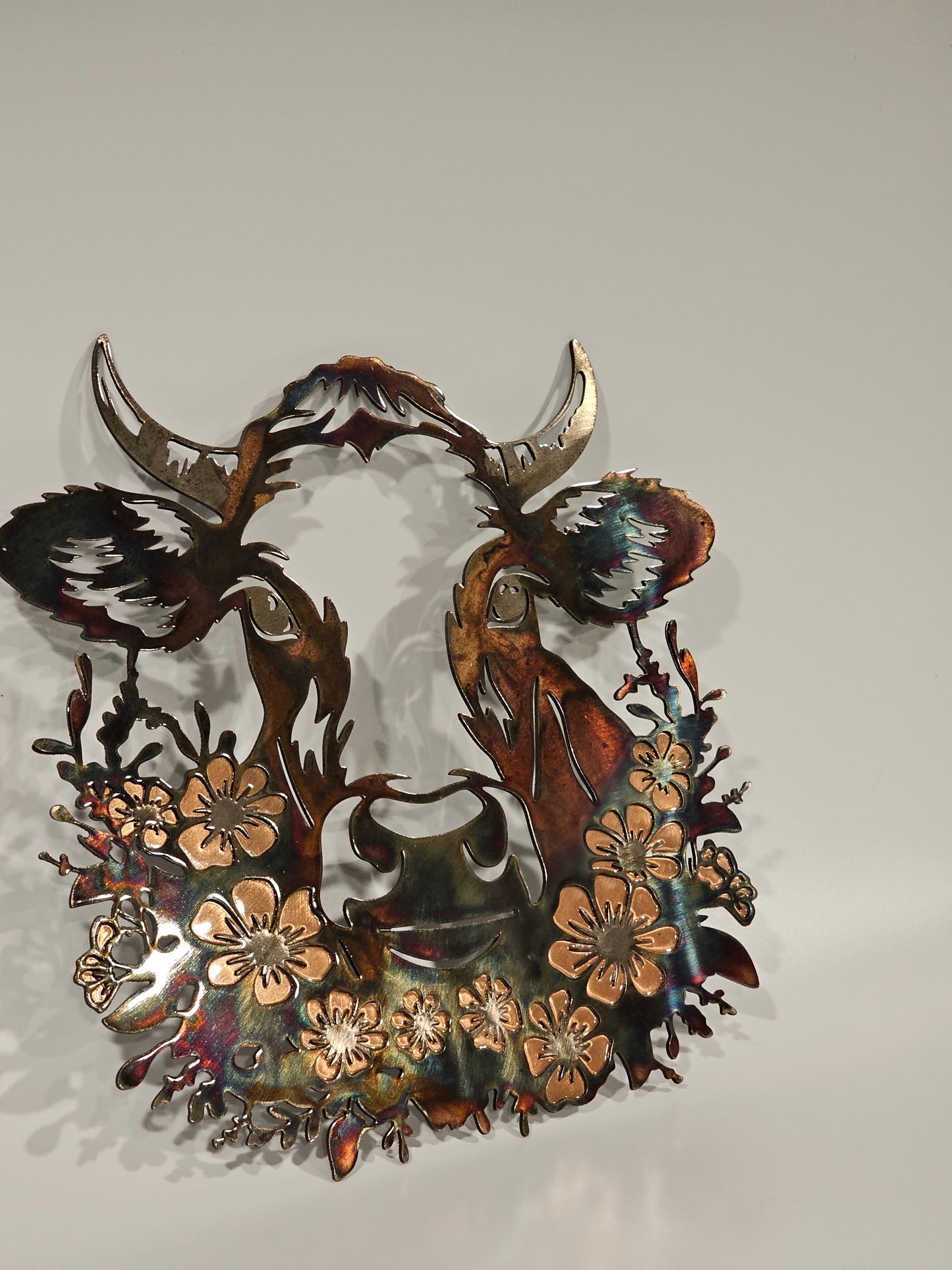 Floral Cow Metal Wall Art | Western Cow Decor | Rustic Farmhouse Wall Decor