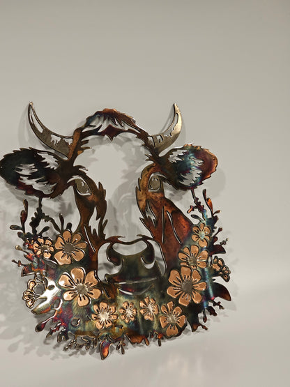 Floral Cow Metal Wall Art | Western Cow Decor | Rustic Farmhouse Wall Decor