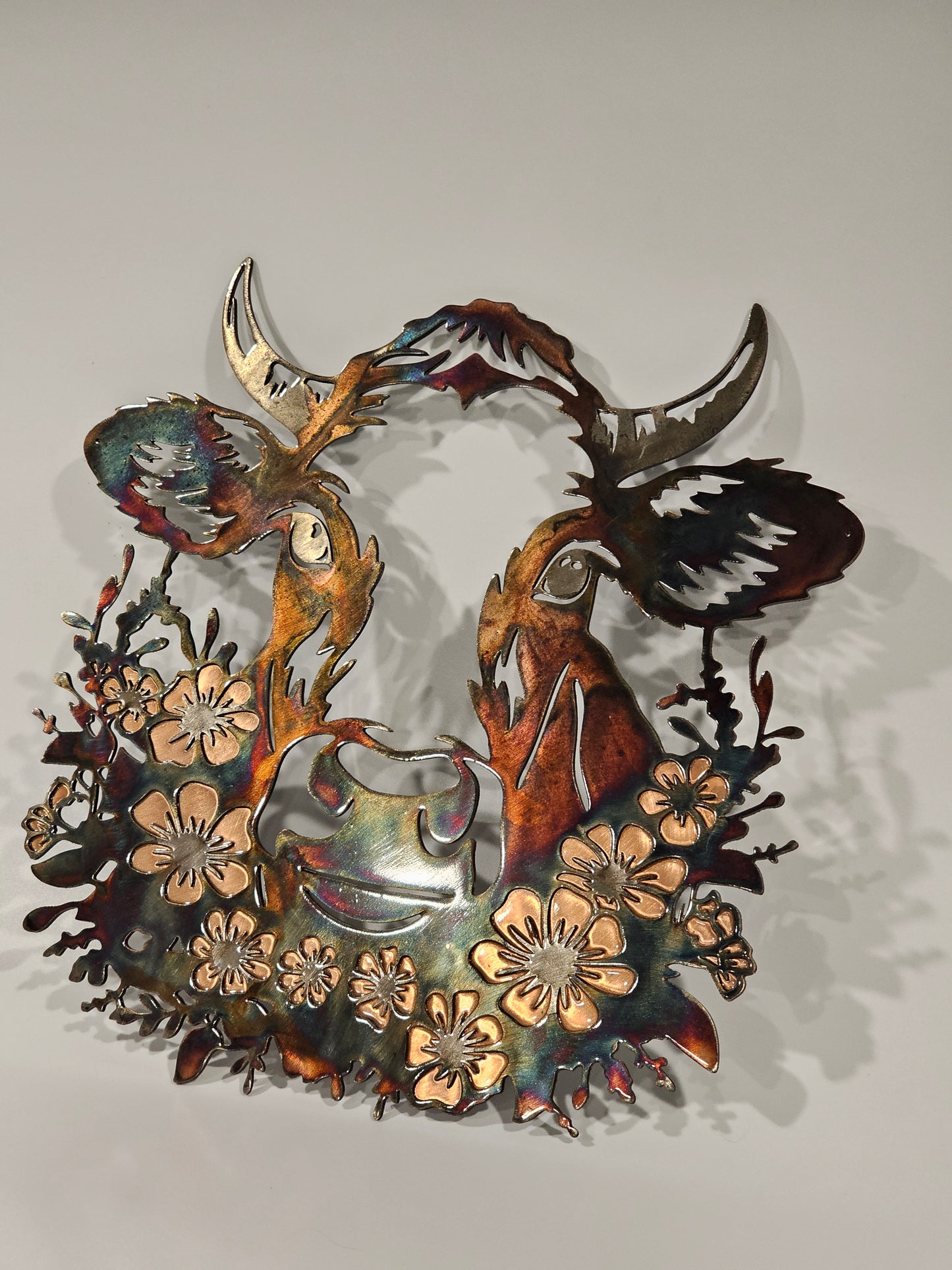 Floral Cow Metal Wall Art | Western Cow Decor | Rustic Farmhouse Wall Decor