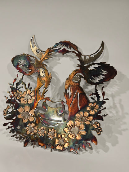 Floral Cow Metal Wall Art | Western Cow Decor | Rustic Farmhouse Wall Decor