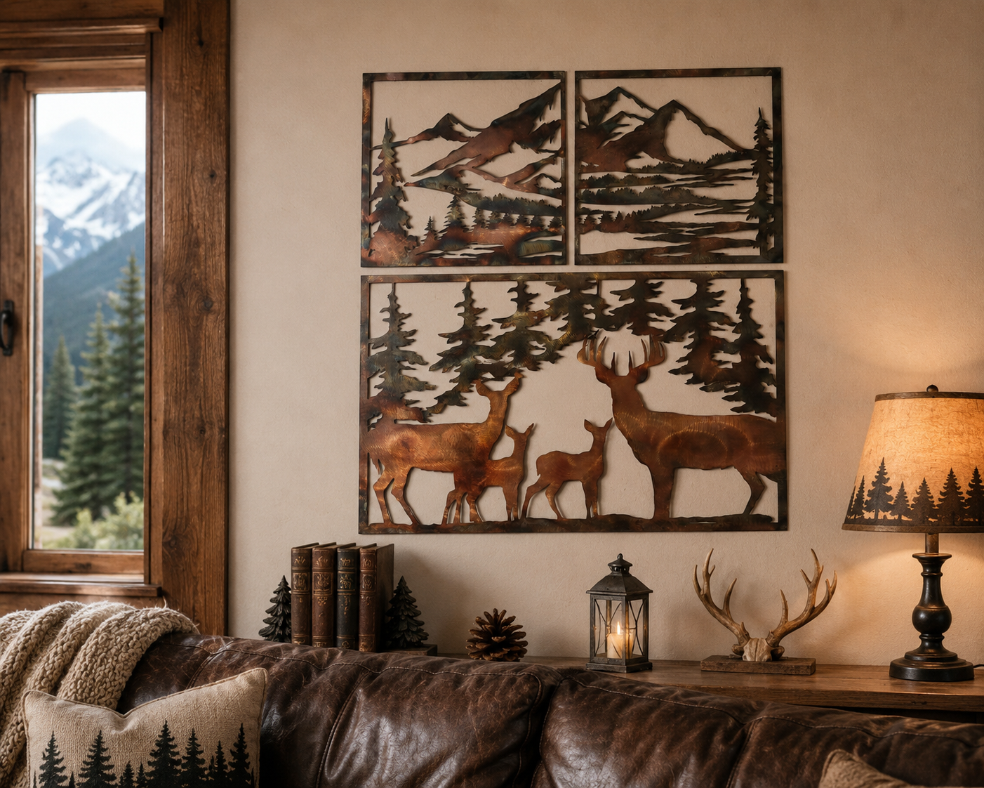 Deer Family Metal Wall Art | Rustic Wildlife Cabin Decor
