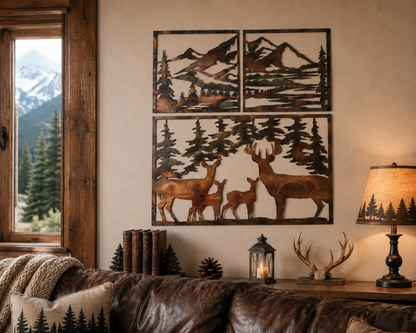 Deer Family Metal Wall Art | Rustic Wildlife Cabin Decor