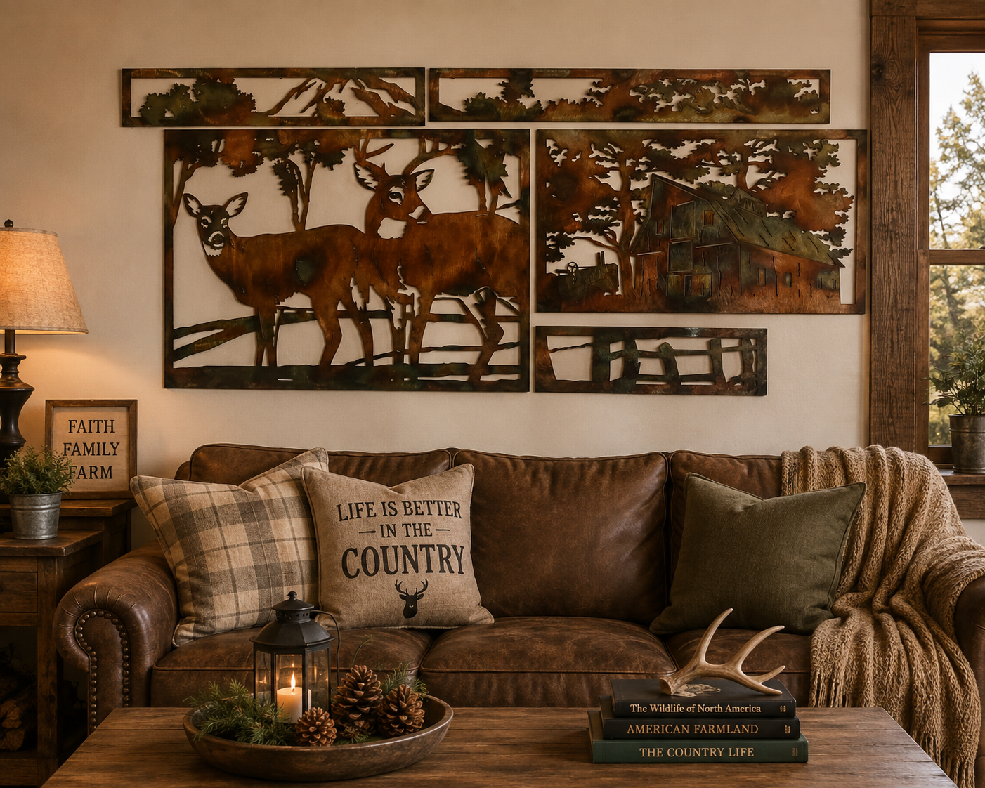 Deer and Barn Metal Wall Art | Rustic Farmhouse Decor | Country Wildlife Wall Hanging | Deer Lover Gift