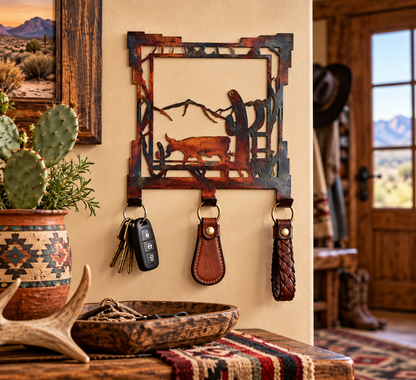 Bull Mountain Key Rack with 3 Hooks | Rustic Ranch Key Holder